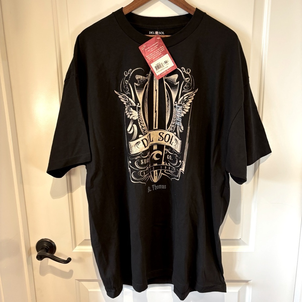 Del Sol St. Thomas Color-Changing Surf Graphic Tee Men’s 2XL Black NWT
